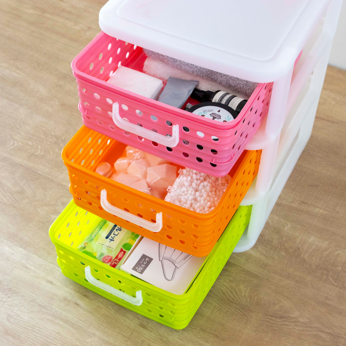 収納ケース A4 幅27.8cm 3段 卓上 ピッコロバスケット ( かご カゴ 収納ボックス 卓上収納 引き出し 子供部屋 小物収納 バスケット プラスチック製 子供 子ども 机 整理整頓 収納 ゲーム ソフト 文房具 文具 プリント )