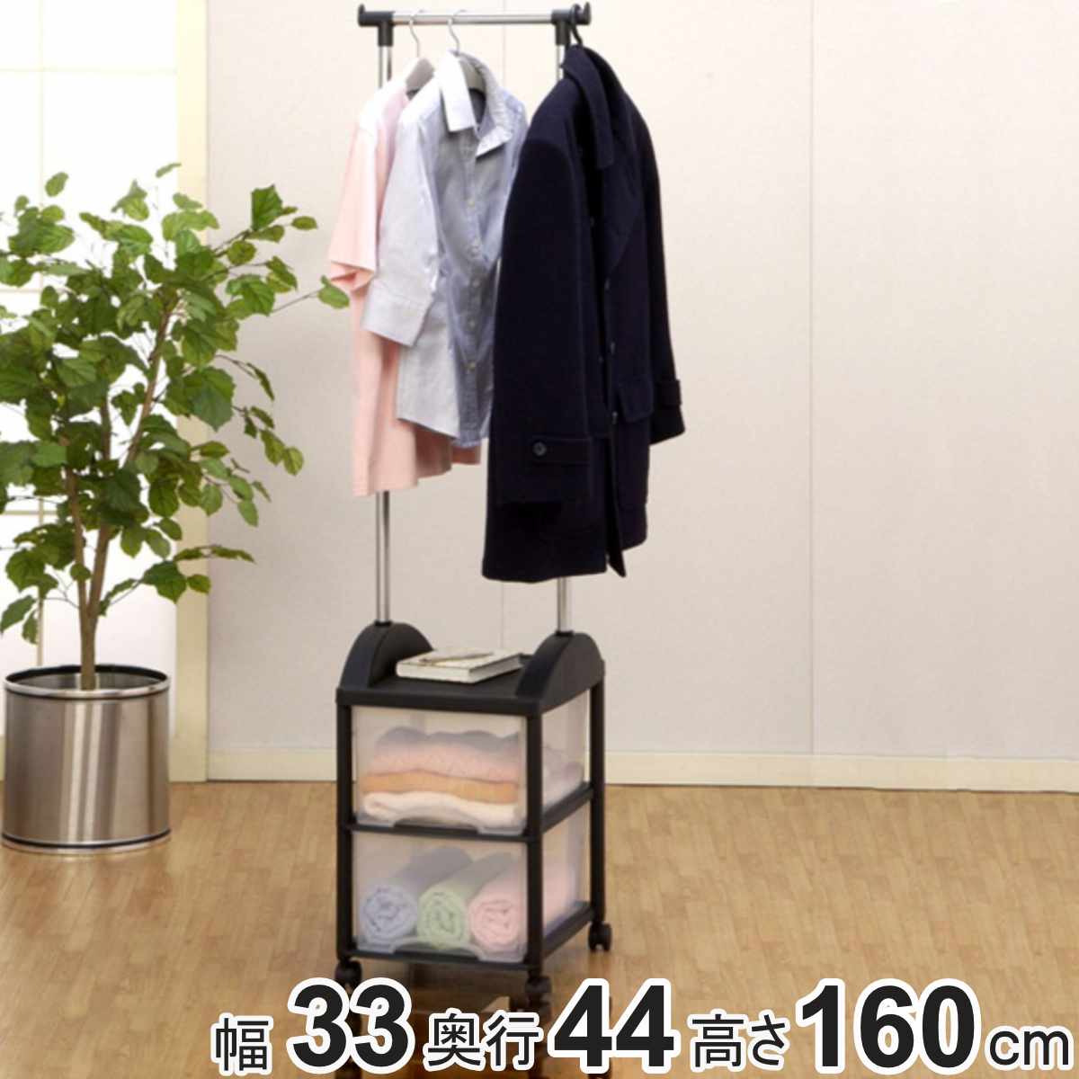 パイプハンガー 衣装ケース ハンガーボックス 2S型 キャスター付 組み立て式 （ 収納ボックス 収納 プラスチック 収納ケース 引出し付き コートハンガー 引き出し クローゼット収納 衣類収納 プラスチック製 日本製 組立式 ）