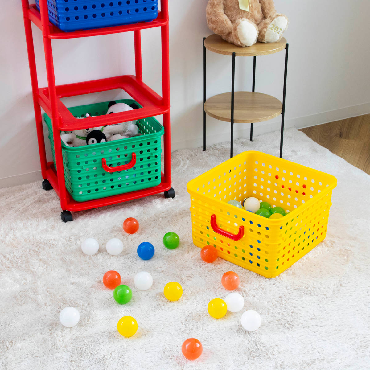 おもちゃ箱 幅44cm バスケットラック 3段 キャスター付き バスケット ( かご カゴ オモチャ入れ 収納ボックス 簡単組立 ラック 衣類 収納 大容量 プラスチック製 子供 子ども 引き出し ランドセルラック ) 【カラフル】 カラフル