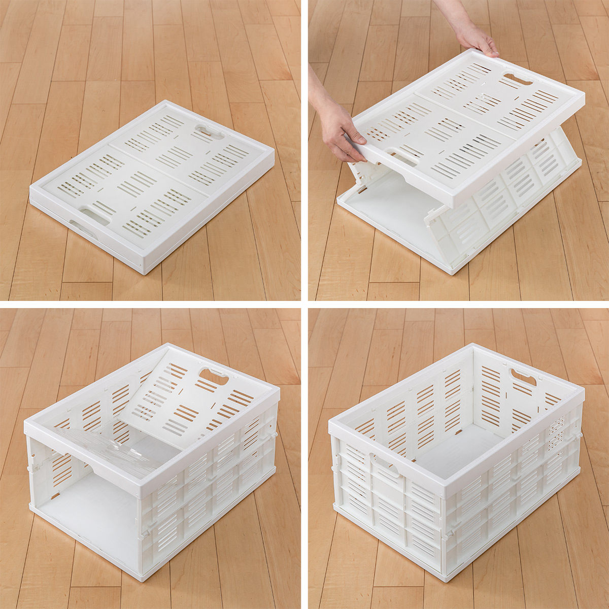 収納ボックス フタ付き折りたたみコンテナ 積み重ね プラスチック製 幅49.5×奥行35.5×高さ26.2cm 4個セット ( 収納ケース コンテナボックス 日本製 スタッキング コンテナ ふた付き 収納 折りたたみ 収納コンテナ )