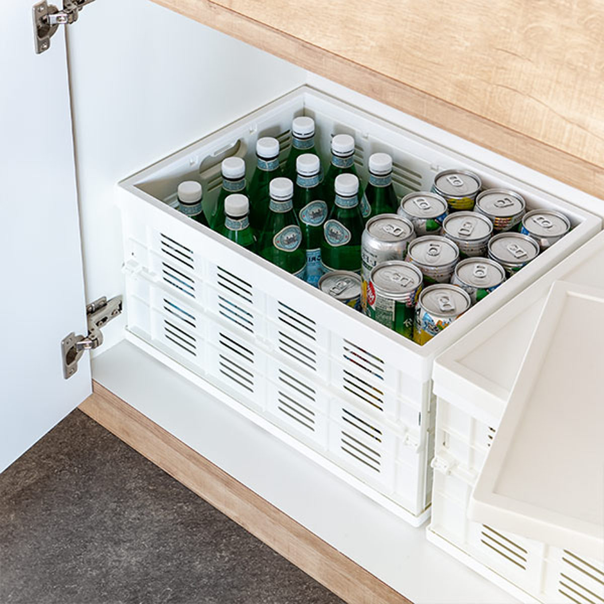 収納ボックス フタ付き折りたたみコンテナ 積み重ね プラスチック製 幅49.5×奥行35.5×高さ26.2cm 4個セット ( 収納ケース コンテナボックス 日本製 スタッキング コンテナ ふた付き 収納 折りたたみ 収納コンテナ )