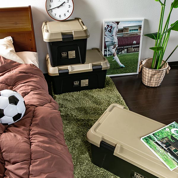 収納ボックス 幅60×奥行38×高さ33.3cm アクティブストッカー 頑丈箱 ( 38L 日本製 座れる 収納ケース 収納 ボックス フタ付き カーキ ベージュ ケース 工具箱 プラスチック おしゃれ アウトドア 防災 防災グッズ 防災用品 ) 【カーキ】 カーキ