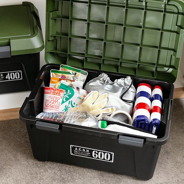 収納ボックス 幅60×奥行38×高さ33.3cm アクティブストッカー 頑丈箱 ( 38L 日本製 座れる 収納ケース 収納 ボックス フタ付き カーキ ベージュ ケース 工具箱 プラスチック おしゃれ アウトドア 防災 防災グッズ 防災用品 ) 【カーキ】 カーキ