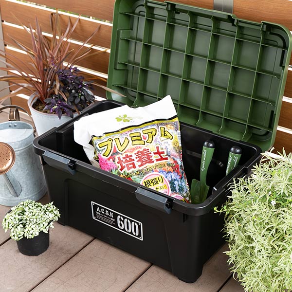 収納ボックス 幅60×奥行38×高さ33.3cm アクティブストッカー 頑丈箱 ( 38L 日本製 座れる 収納ケース 収納 ボックス フタ付き カーキ ベージュ ケース 工具箱 プラスチック おしゃれ アウトドア 防災 防災グッズ 防災用品 ) 【カーキ】 カーキ