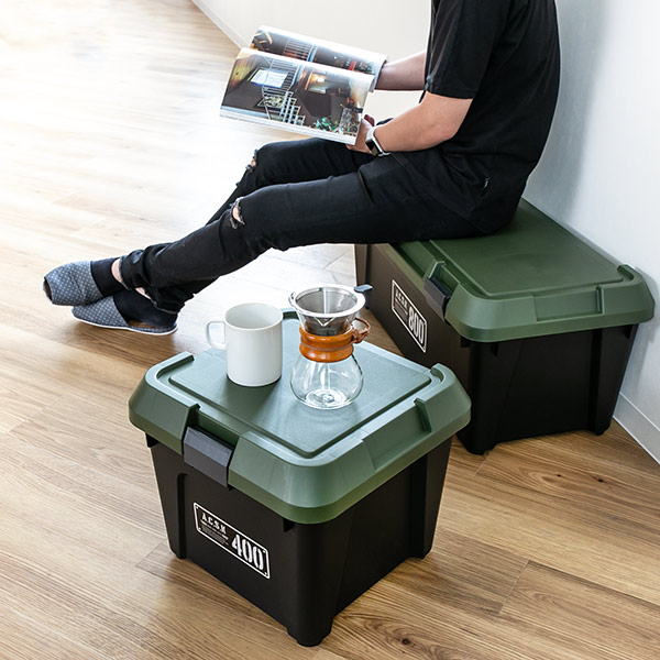 収納ボックス 幅80×奥行38×高さ33.3cm ツールストッカー 頑丈箱 ( 54L 日本製 座れる 収納ケース 収納 ボックス フタ付き カーキ ベージュ ケース 工具箱 プラスチック おしゃれ アウトドア 防災 防災グッズ 防災用品 ) 【カーキ】 カーキ