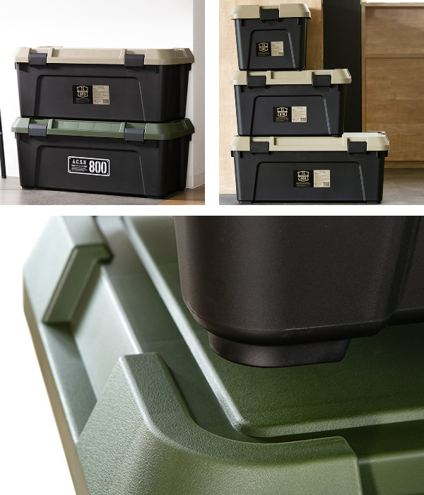 収納ボックス 幅80×奥行38×高さ33.3cm ツールストッカー 頑丈箱 ( 54L 日本製 座れる 収納ケース 収納 ボックス フタ付き カーキ ベージュ ケース 工具箱 プラスチック おしゃれ アウトドア 防災 防災グッズ 防災用品 ) 【カーキ】 カーキ