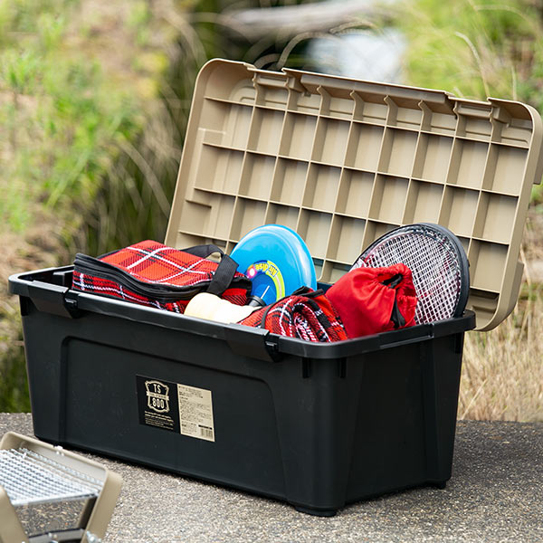 収納ボックス 幅80×奥行38×高さ33.3cm ツールストッカー 頑丈箱 ( 54L 日本製 座れる 収納ケース 収納 ボックス フタ付き カーキ ベージュ ケース 工具箱 プラスチック おしゃれ アウトドア 防災 防災グッズ 防災用品 ) 【カーキ】 カーキ