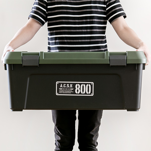 収納ボックス 幅80×奥行38×高さ33.3cm ツールストッカー 頑丈箱 ( 54L 日本製 座れる 収納ケース 収納 ボックス フタ付き カーキ ベージュ ケース 工具箱 プラスチック おしゃれ アウトドア 防災 防災グッズ 防災用品 ) 【カーキ】 カーキ