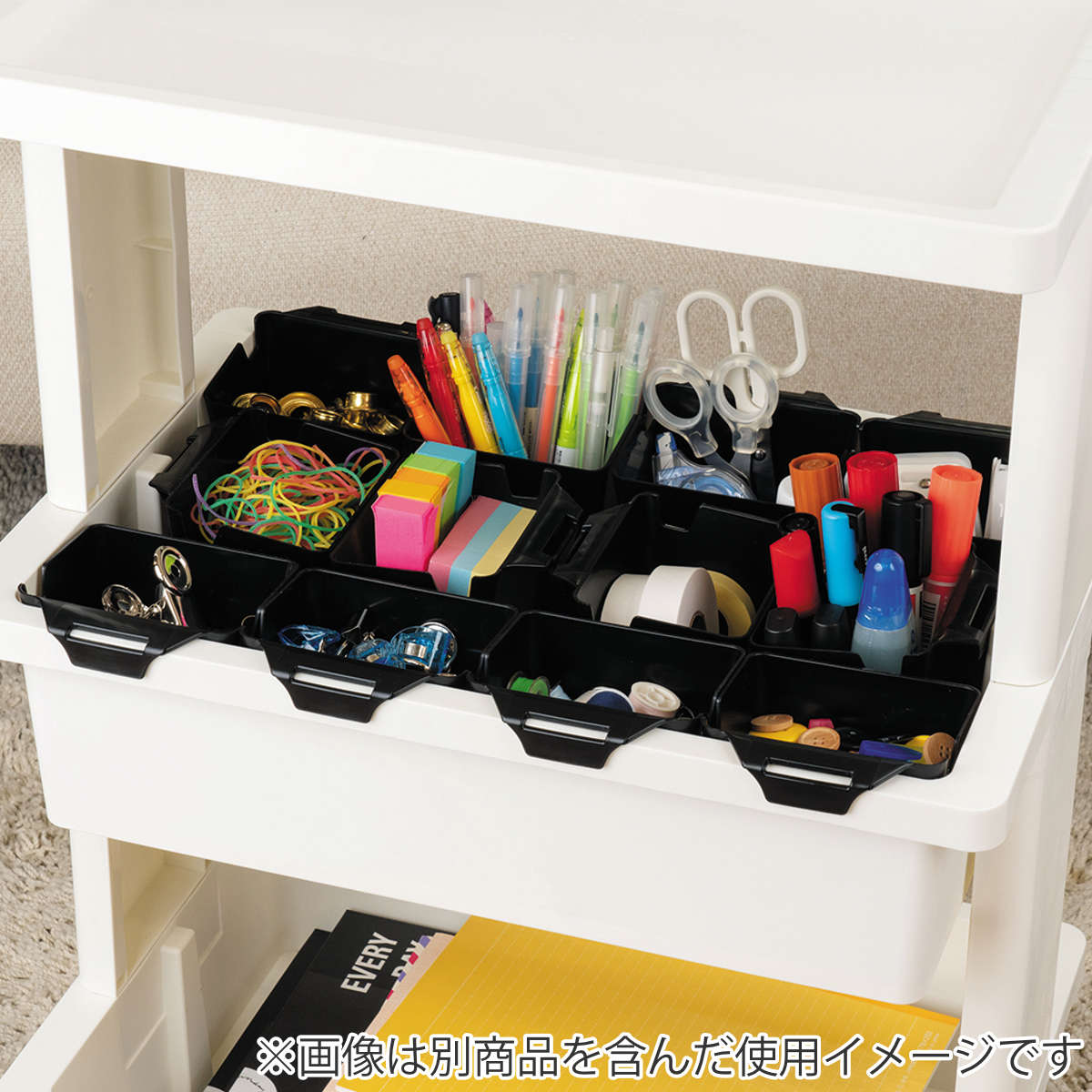 小物収納 リセスタイル ワゴン ポケット 4個組 ( リセ LISE用パーツ 追加 小分け 仕切り ケース インナーケース 引掛けられる フック ラック 収納 掛ける 部品 ごみ箱 スマホスタンド キッチンツール 洗面小物 リセシリーズ ) 【ブラック】 ブラック