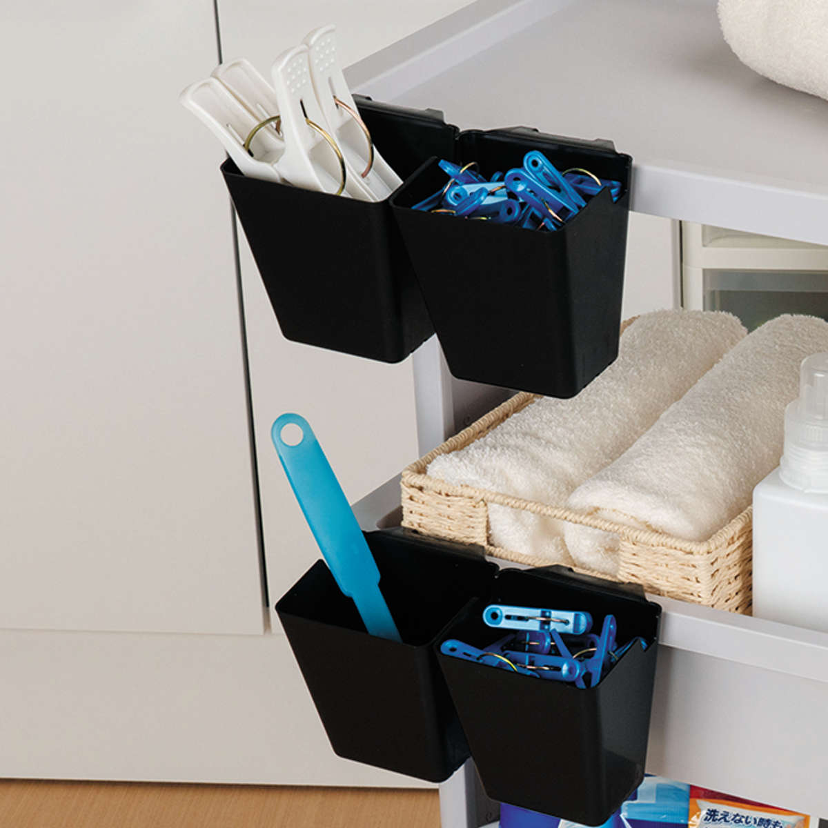 小物収納 リセスタイル ワゴン ポケット 4個組 ( リセ LISE用パーツ 追加 小分け 仕切り ケース インナーケース 引掛けられる フック ラック 収納 掛ける 部品 ごみ箱 スマホスタンド キッチンツール 洗面小物 リセシリーズ ) 【ブラック】 ブラック