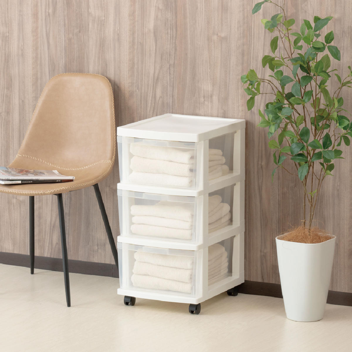 チェスト 幅34cm エミングFT 3段 深型 ストッカー キャスター付き ( 収納ボックス プラスチック 引き出し スリム A4 書類 整理 書類収納 衣装ケース 衣類収納 おもちゃ箱 ランドリーボックス 日本製 3杯 )