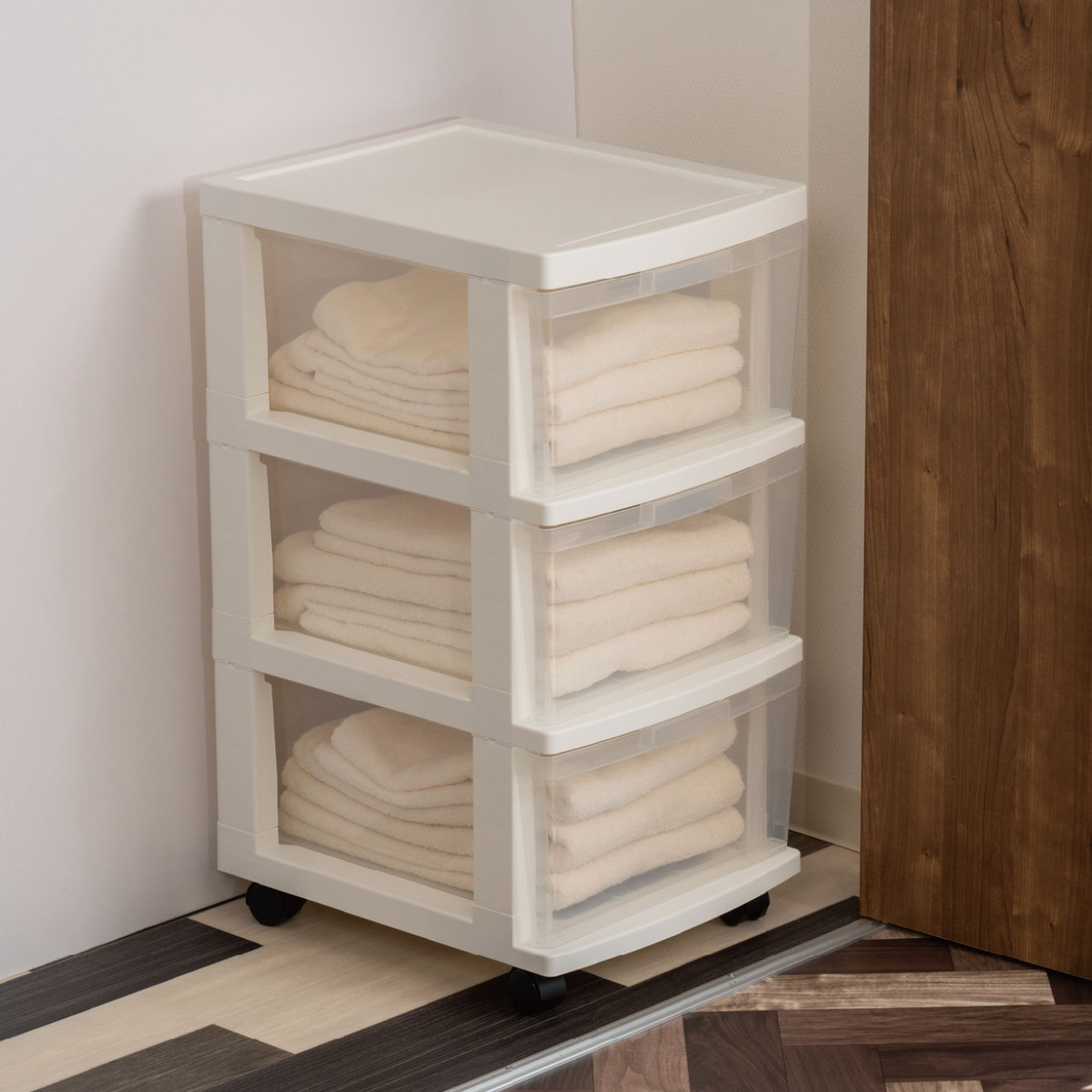 チェスト 幅34cm エミングFT 3段 深型 ストッカー キャスター付き ( 収納ボックス プラスチック 引き出し スリム A4 書類 整理 書類収納 衣装ケース 衣類収納 おもちゃ箱 ランドリーボックス 日本製 3杯 )