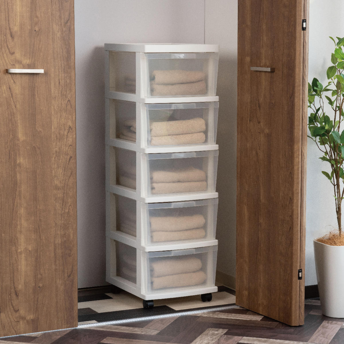 チェスト 幅34cm エミングFT 5段 ( 収納ボックス プラスチック 引き出し スリム A4 書類 整理 書類収納 衣装ケース 衣類収納 おもちゃ箱 ランドリーボックス 日本製 5杯 )