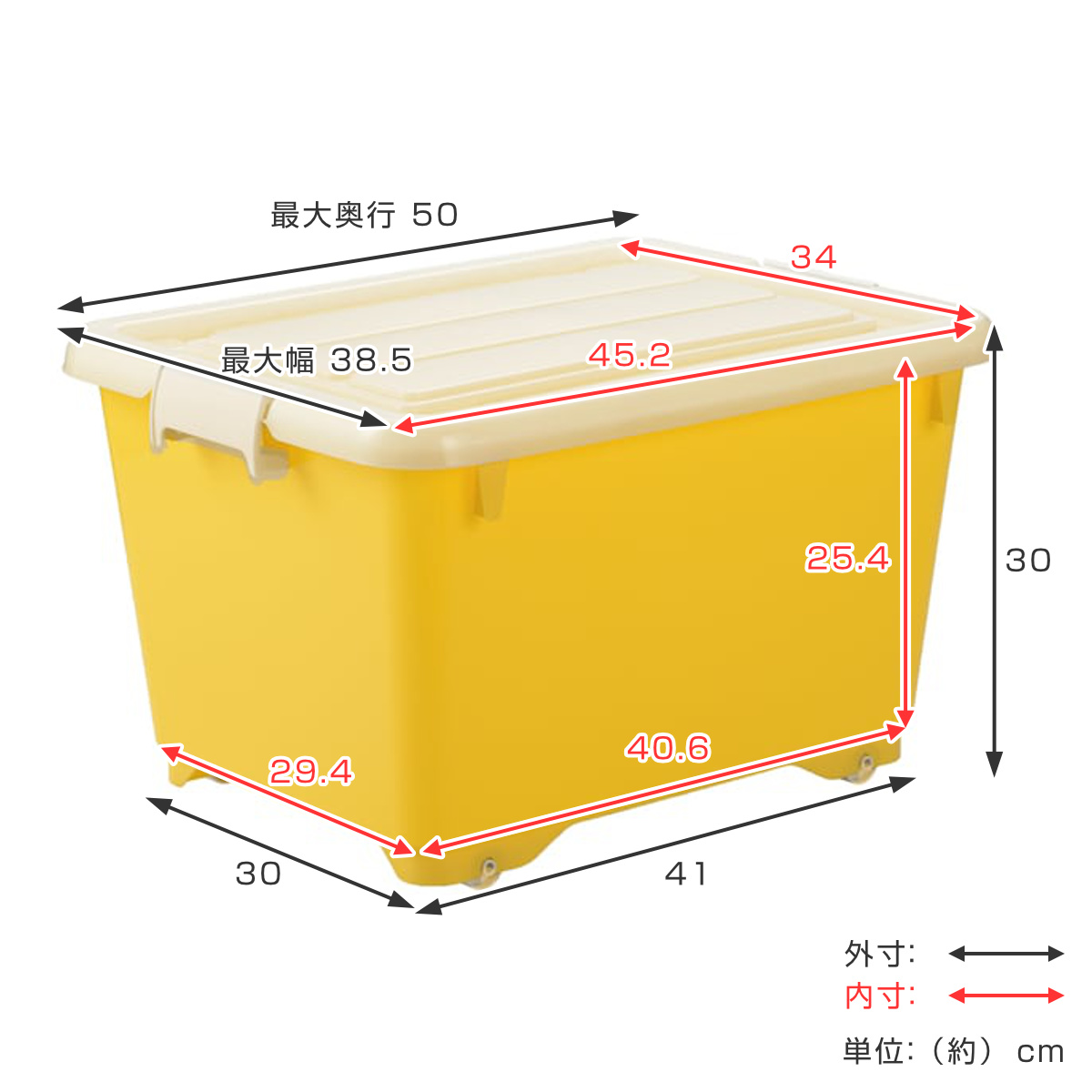 収納ボックス ふた付き 幅38.5×奥行50×高さ30cm フォーシービビッド ( イエロー おもちゃ 収納 収納ケース おもちゃ箱 子ども部屋 深型 衣類 衣装ケース スタッキング 積み重ね キャスター付き 押入れ収納 )