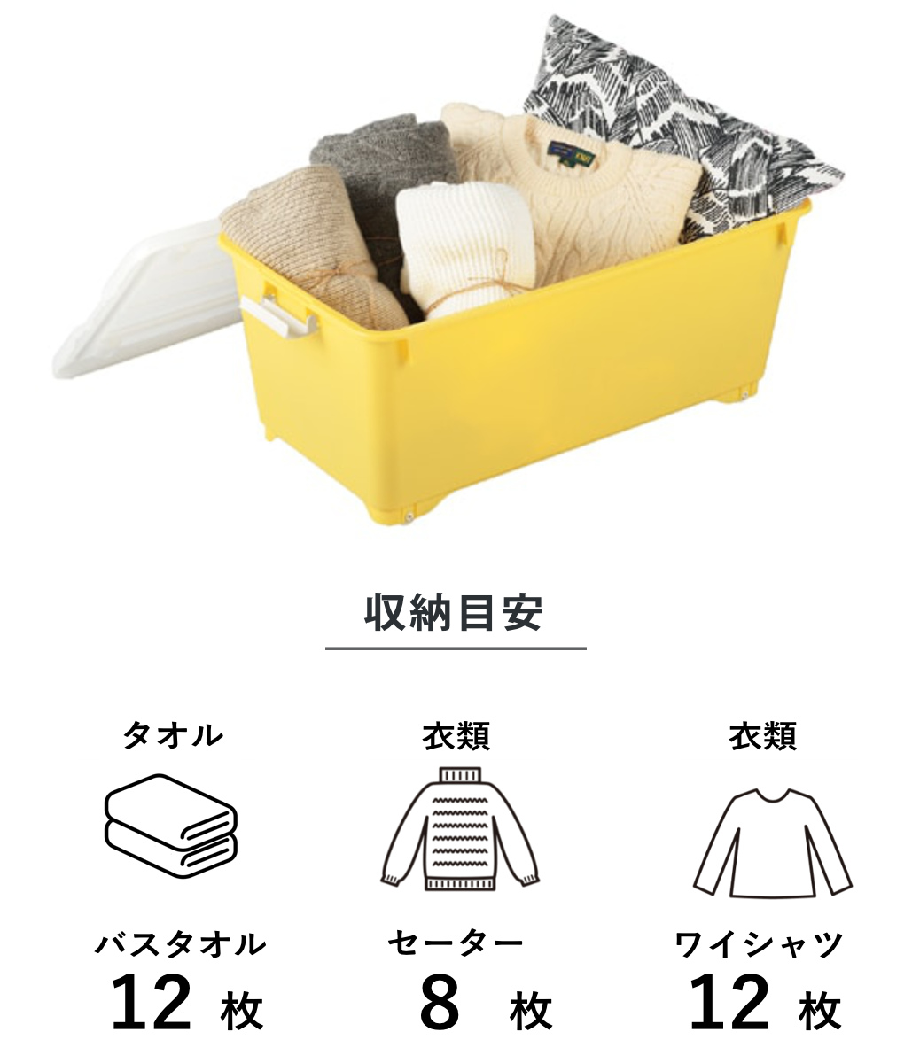 収納ボックス ふた付き 幅40×奥行74×高さ31cm フォーシービビッド ( イエロー おもちゃ 収納 収納ケース おもちゃ箱 子ども部屋 深型 衣類 衣装ケース スタッキング 積み重ね キャスター付き 押入れ収納 )