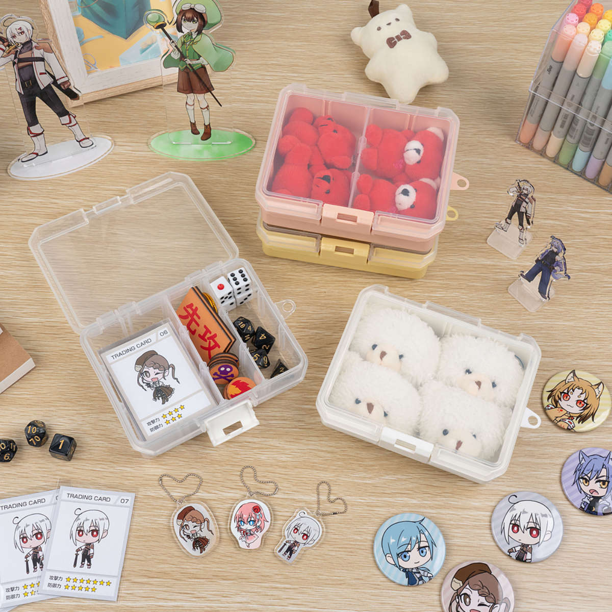 収納ケース 仕切板付き コレクションケース深型 155F 推し活 ( ホワイト クリア ピンク イエロー グリーン ブルー パープル グレー ベージュ 推し活グッズ 推し ケース かわいい おしゃれ 飾れる 飾る ディスプレイ ) 【ホワイト】 ホワイト