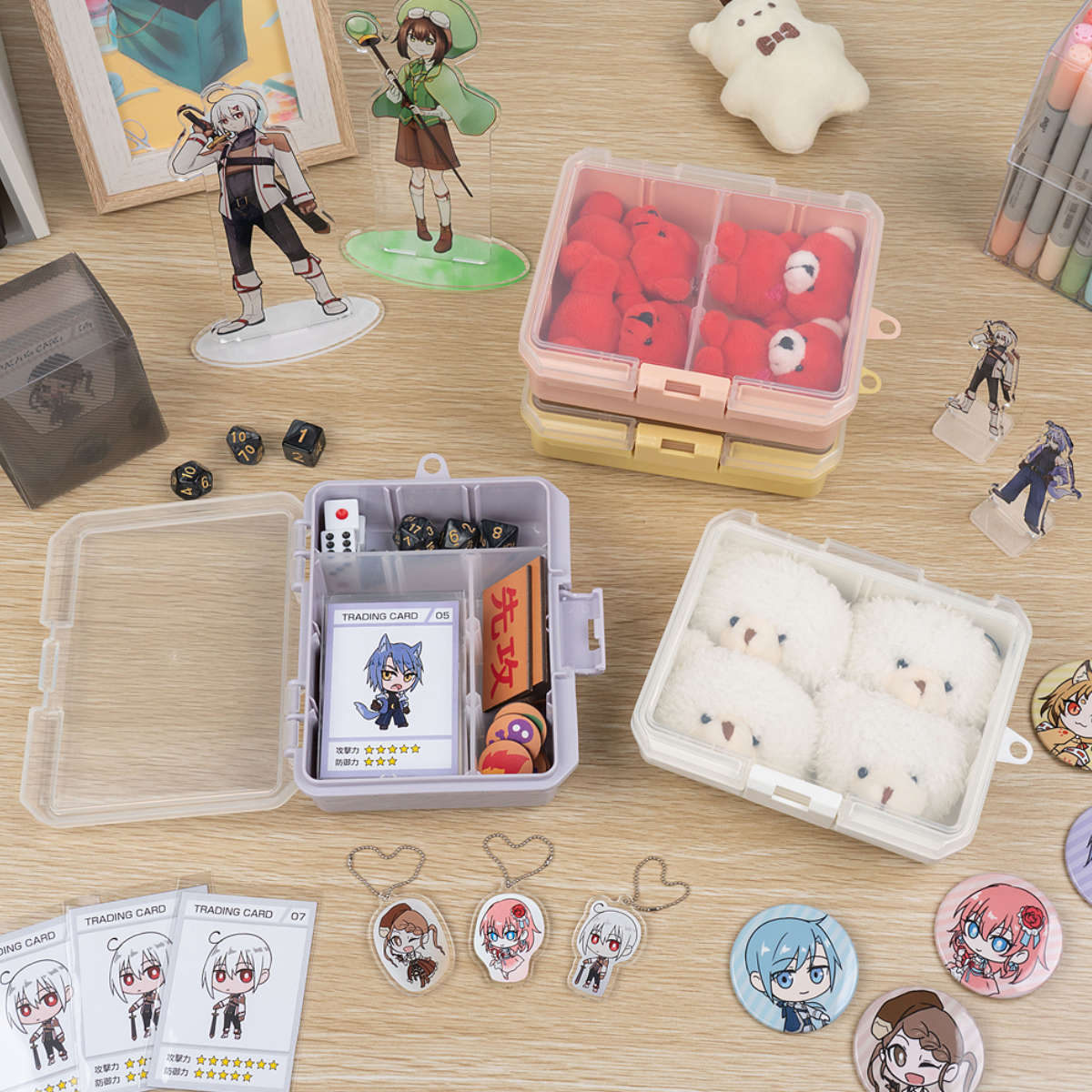 収納ケース 仕切板付き コレクションケース深型 155F 推し活 ( ホワイト クリア ピンク イエロー グリーン ブルー パープル グレー ベージュ 推し活グッズ 推し ケース かわいい おしゃれ 飾れる 飾る ディスプレイ ) 【ホワイト】 ホワイト