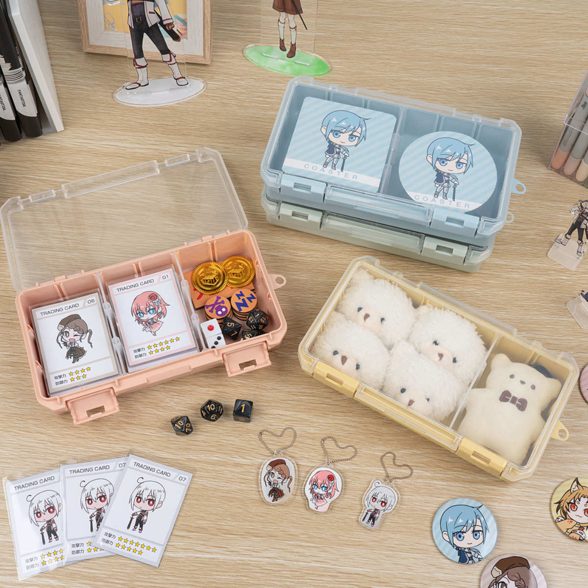 収納ケース 仕切板付き コレクションケース深型 230HF 推し活 ( ホワイト クリア ピンク イエロー グリーン ブルー パープル グレー ベージュ 推し活グッズ 推し ケース かわいい おしゃれ 飾れる 飾る ディスプレイ ) 【グリーン】 グリーン