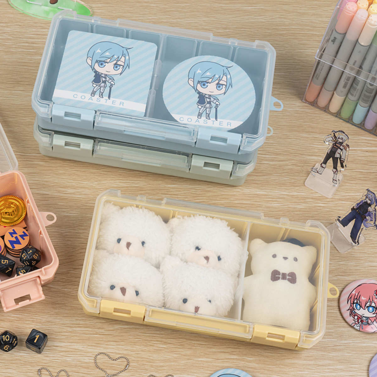 収納ケース 仕切板付き コレクションケース深型 230HF 推し活 ( ホワイト クリア ピンク イエロー グリーン ブルー パープル グレー ベージュ 推し活グッズ 推し ケース かわいい おしゃれ 飾れる 飾る ディスプレイ ) 【グリーン】 グリーン