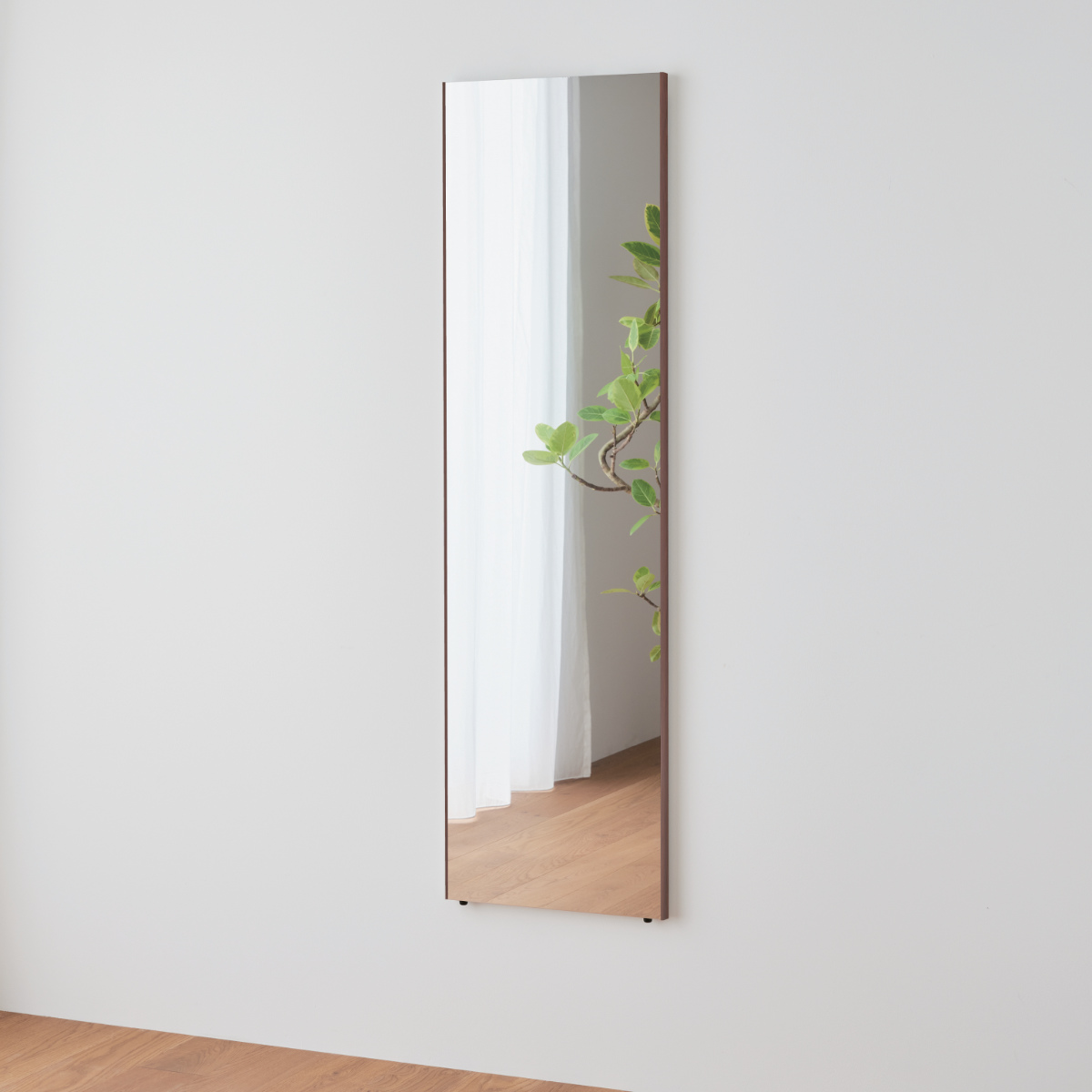 割れない鏡 リフェクスミラー エール 40×140cm 細縁枠 ( 全身 鏡 壁掛け 吊り下げ 立て掛け リフェクス 軽い 日本製 完成品 割れない シンプル 安全 安心 軽量 ブラウン ピュアホワイト クロス付 チェーン付 ) 【ブラウン】 ブラウン