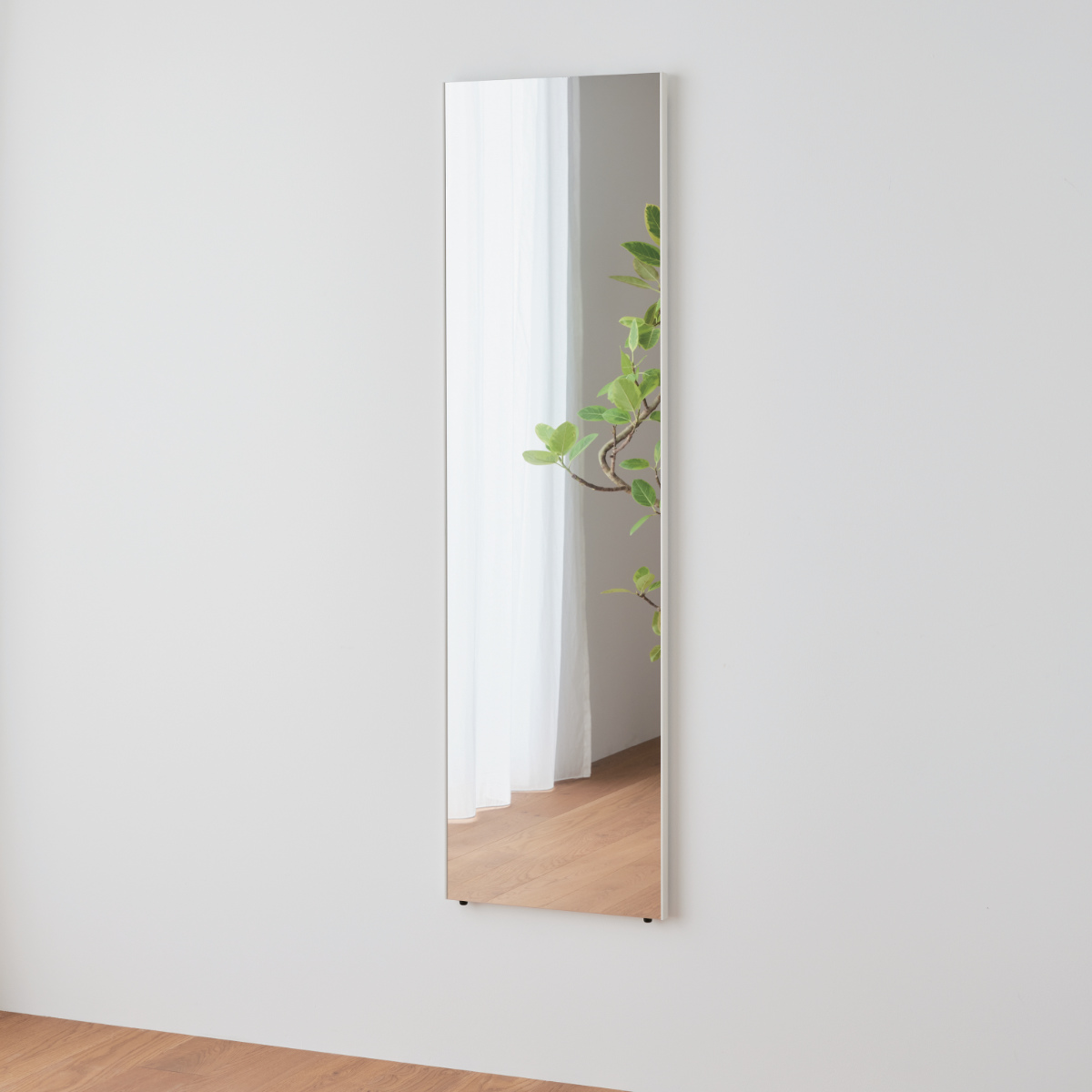 割れない鏡 リフェクスミラー エール 40×140cm 細縁枠 ( 全身 鏡 壁掛け 吊り下げ 立て掛け リフェクス 軽い 日本製 完成品 割れない シンプル 安全 安心 軽量 ブラウン ピュアホワイト クロス付 チェーン付 ) 【ブラウン】 ブラウン