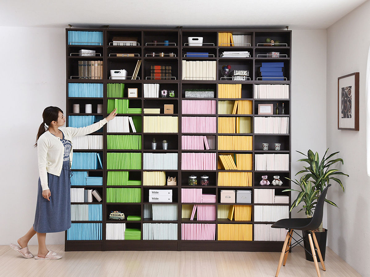 本棚 上置き棚セット 幅81cm 高さ238.5～253.5cm 全棚可動