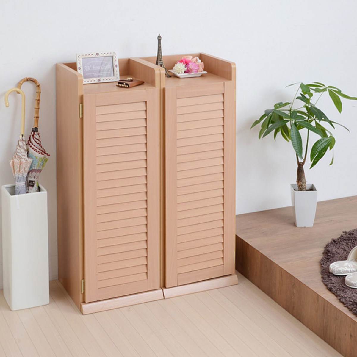 下駄箱 幅31.5cm 2台入り ルーバー 組立品 ( シューズラック シューズボックス 玄関収納 靴箱 靴入れ 靴 収納 シューズ 木製 スリム コンパクト 開き戸 通気性 おしゃれ 高さ調節 幅30 ) 【ダークブラウン】 ダークブラウン