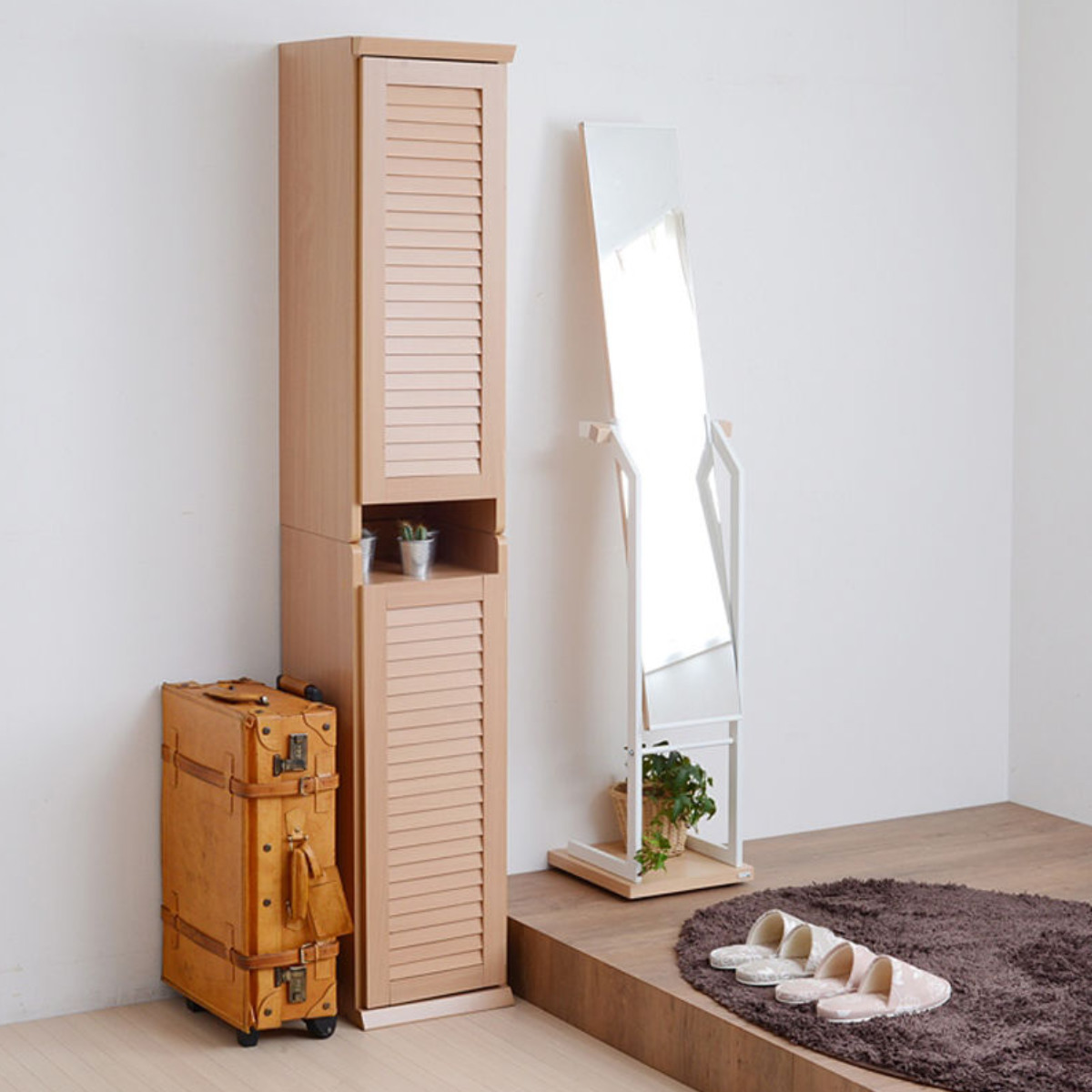 下駄箱 幅31.5cm 2台入り ルーバー 組立品 ( シューズラック シューズボックス 玄関収納 靴箱 靴入れ 靴 収納 シューズ 木製 スリム コンパクト 開き戸 通気性 おしゃれ 高さ調節 幅30 ) 【ダークブラウン】 ダークブラウン