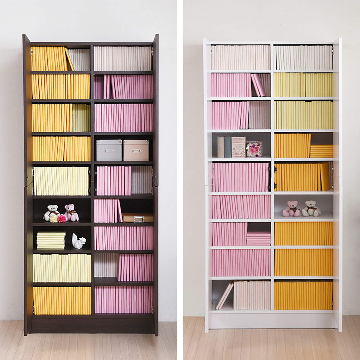 本棚 扉付き 幅81cm 高さ180.5cm 全棚可動 ( ブックシェルフ 1cmピッチ 可動棚 収納 棚 ラック 扉付 シェルフ 深型 家具 コミックラック 大容量 飾り棚 ダークブラウン ホワイト ライトブラウン ) 【ライトブラウン】 ライトブラウン