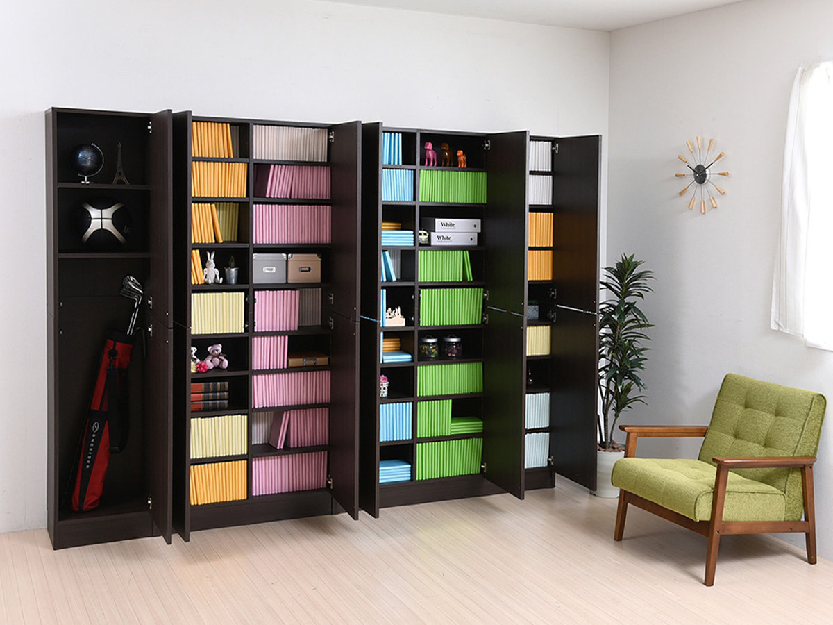 本棚 扉付き 幅81cm 高さ180.5cm 全棚可動 ( ブックシェルフ 1cmピッチ 可動棚 収納 棚 ラック 扉付 シェルフ 深型 家具 コミックラック 大容量 飾り棚 ダークブラウン ホワイト ライトブラウン ) 【ライトブラウン】 ライトブラウン