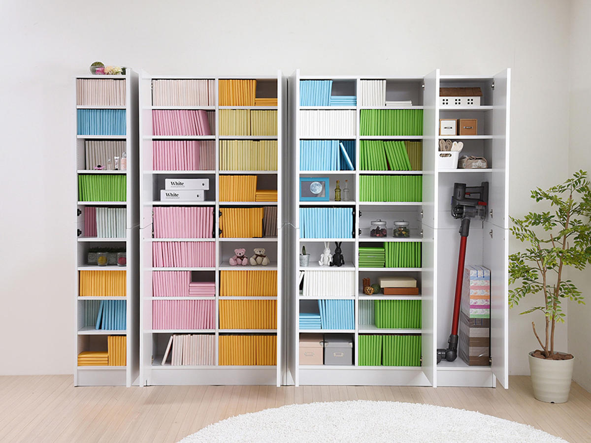 本棚 扉付き 幅81cm 高さ180.5cm 全棚可動 ( ブックシェルフ 1cmピッチ 可動棚 収納 棚 ラック 扉付 シェルフ 深型 家具 コミックラック 大容量 飾り棚 ダークブラウン ホワイト ライトブラウン ) 【ライトブラウン】 ライトブラウン