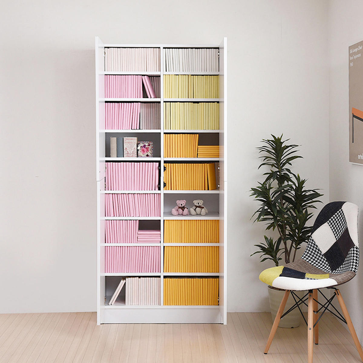 本棚 扉付き 幅81cm 高さ180.5cm 全棚可動 ( ブックシェルフ 1cmピッチ 可動棚 収納 棚 ラック 扉付 シェルフ 深型 家具 コミックラック 大容量 飾り棚 ダークブラウン ホワイト ライトブラウン ) 【ライトブラウン】 ライトブラウン