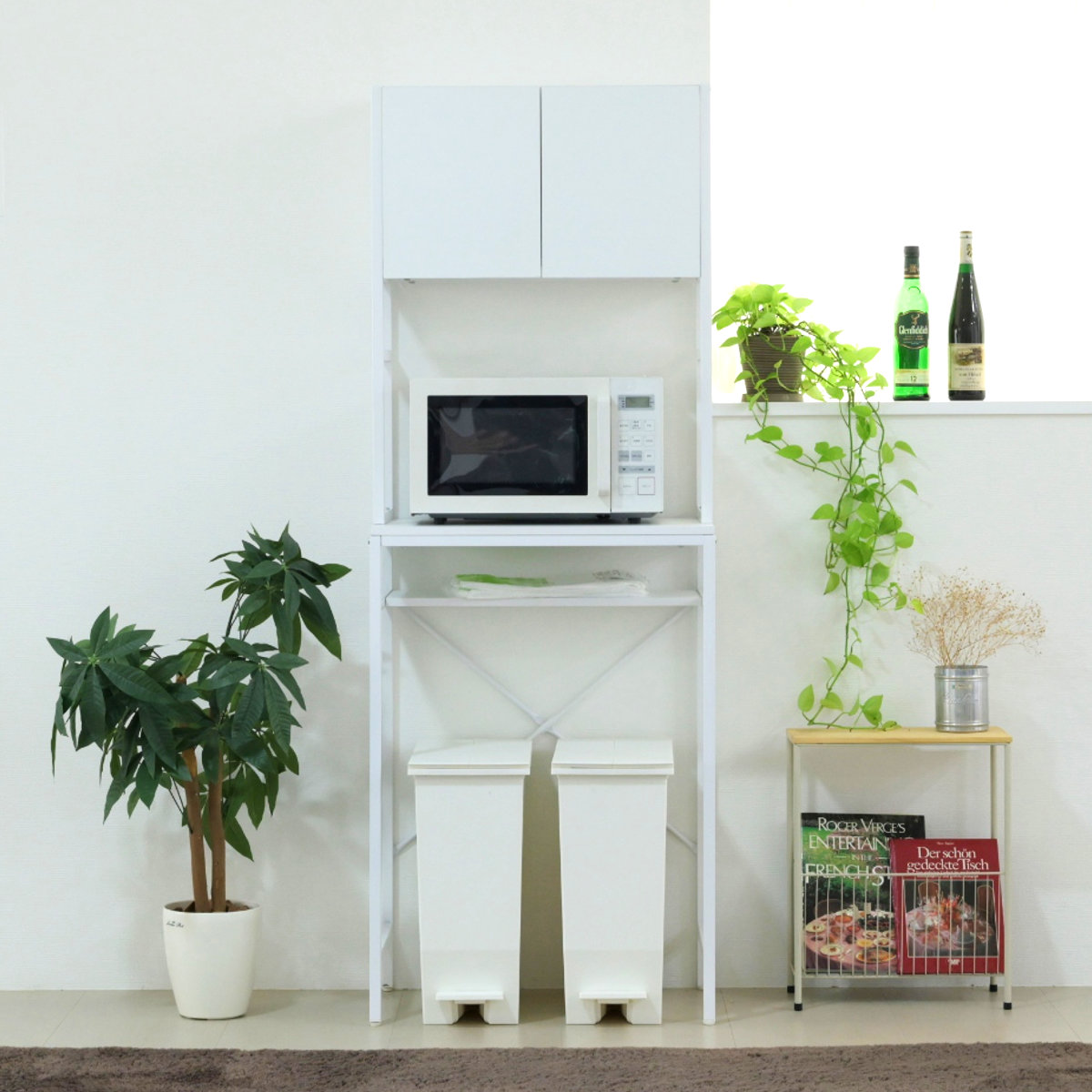 ゴミ箱上ラック 幅63cm メラミン ミドルタイプ ( ゴミ箱上 ラック 高さ170cm 収納 棚 シンプル 家具 ごみ箱上 省スペース 食器収納 家電収納 ブラック×ブラウン ホワイト×ホワイト ) 【ブラック×ブラウン】 ブラック×ブラウン