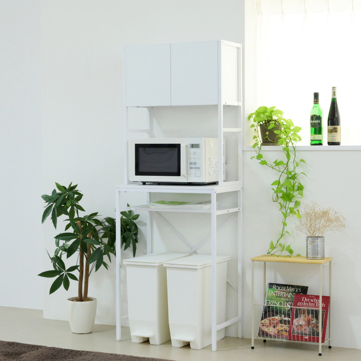 ゴミ箱上ラック 幅63cm メラミン ミドルタイプ ( ゴミ箱上 ラック 高さ170cm 収納 棚 シンプル 家具 ごみ箱上 省スペース 食器収納 家電収納 ブラック×ブラウン ホワイト×ホワイト ) 【ブラック×ブラウン】 ブラック×ブラウン