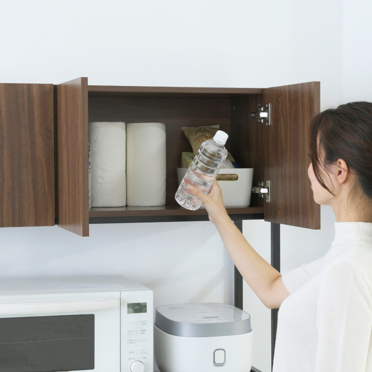 ゴミ箱上ラック 幅92cm メラミン ワイドタイプ ( ゴミ箱上 ラック 高さ170cm 収納 棚 シンプル 家具 ごみ箱上 省スペース 食器収納 家電収納 ブラック×ブラウン ホワイト×ホワイト ) 【ブラック×ブラウン】 ブラック×ブラウン