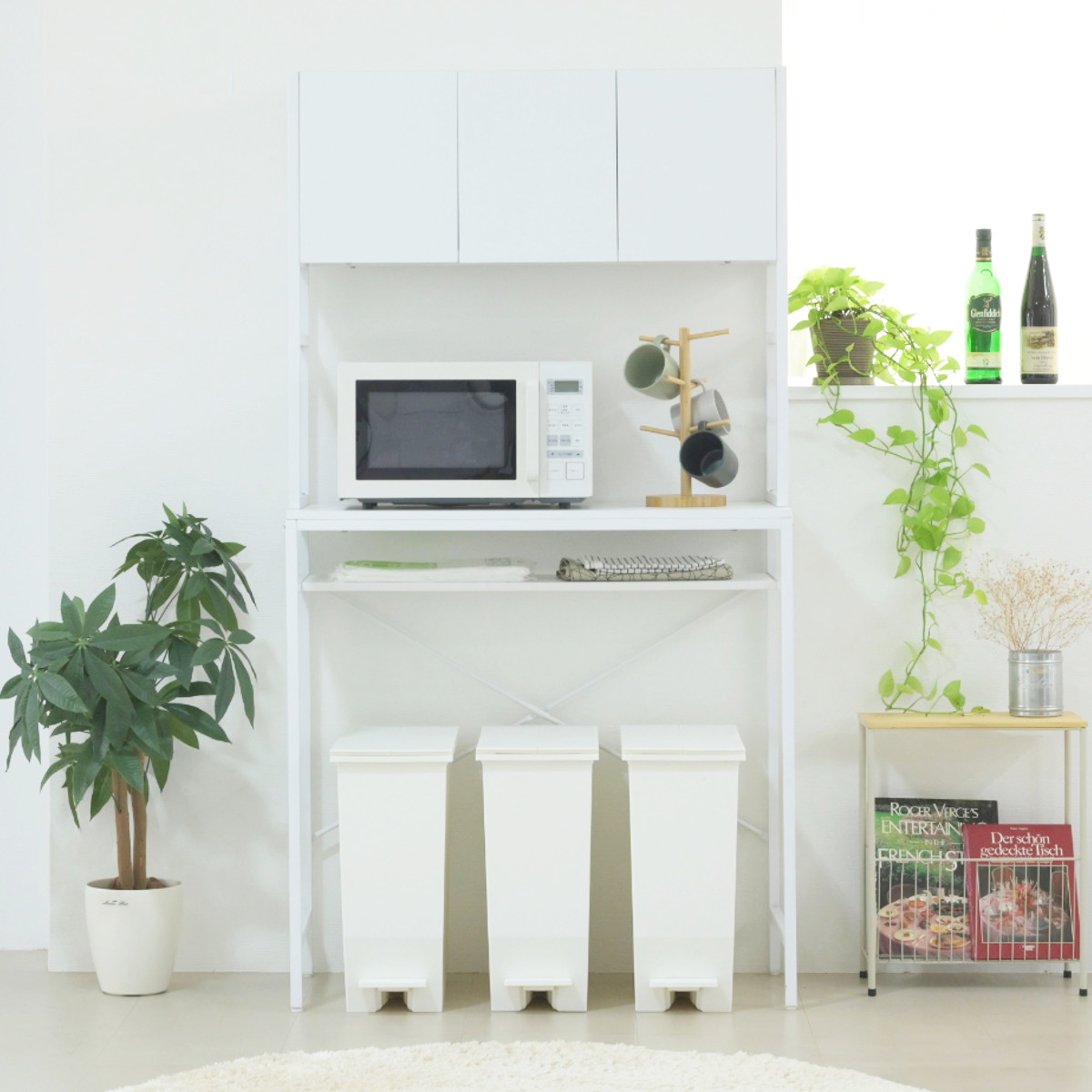 ゴミ箱上ラック 幅92cm メラミン ワイドタイプ ( ゴミ箱上 ラック 高さ170cm 収納 棚 シンプル 家具 ごみ箱上 省スペース 食器収納 家電収納 ブラック×ブラウン ホワイト×ホワイト ) 【ブラック×ブラウン】 ブラック×ブラウン