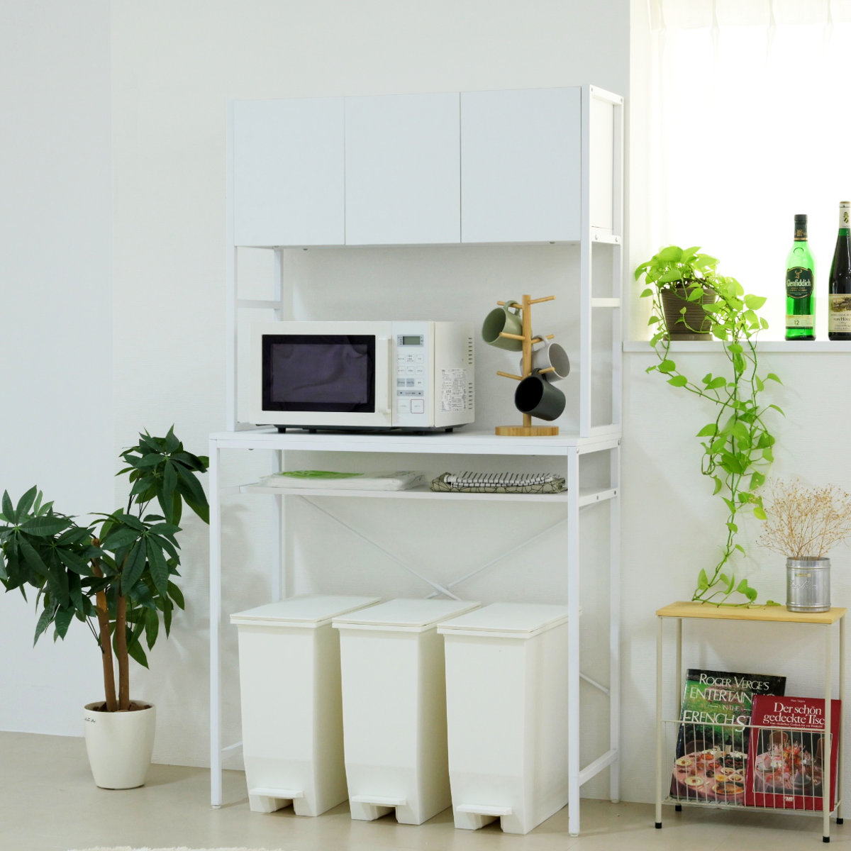 ゴミ箱上ラック 幅92cm メラミン ワイドタイプ ( ゴミ箱上 ラック 高さ170cm 収納 棚 シンプル 家具 ごみ箱上 省スペース 食器収納 家電収納 ブラック×ブラウン ホワイト×ホワイト ) 【ブラック×ブラウン】 ブラック×ブラウン