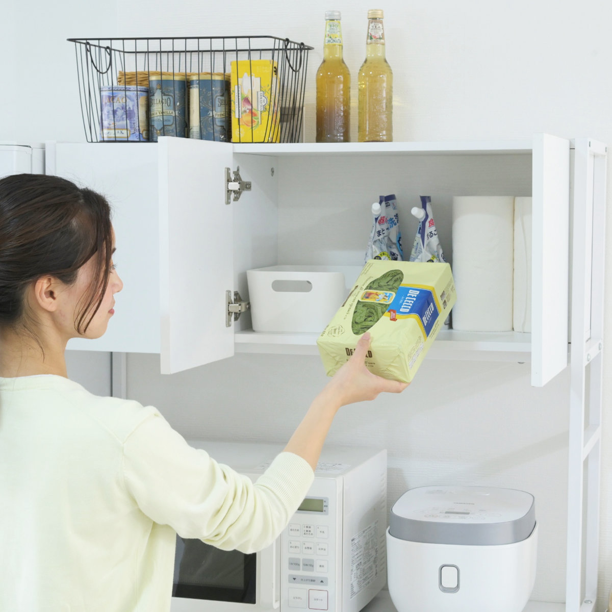 ゴミ箱上ラック 幅92cm メラミン ワイドタイプ ( ゴミ箱上 ラック 高さ170cm 収納 棚 シンプル 家具 ごみ箱上 省スペース 食器収納 家電収納 ブラック×ブラウン ホワイト×ホワイト ) 【ブラック×ブラウン】 ブラック×ブラウン