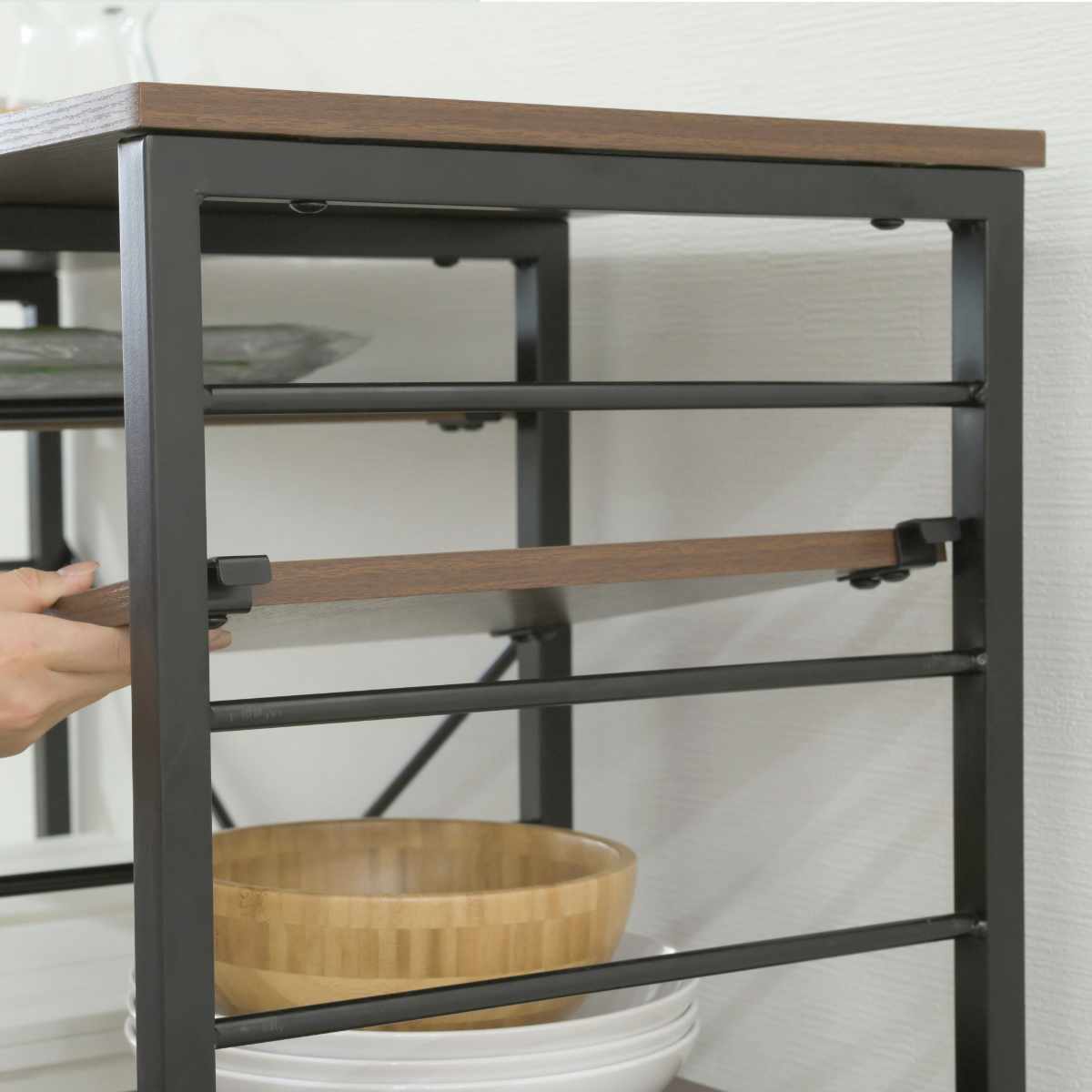 ゴミ箱上 キッチンカウンター 幅90cm 左右組み替え 耐荷重45kg メラミン ( ゴミ箱上ラック ラック 棚 カウンター 収納 家具 ごみ箱上 省スペース 食器収納 家電収納 ブラック×ブラウン ホワイト×ホワイト ) 【ブラック×ブラウン】 ブラック×ブラウン