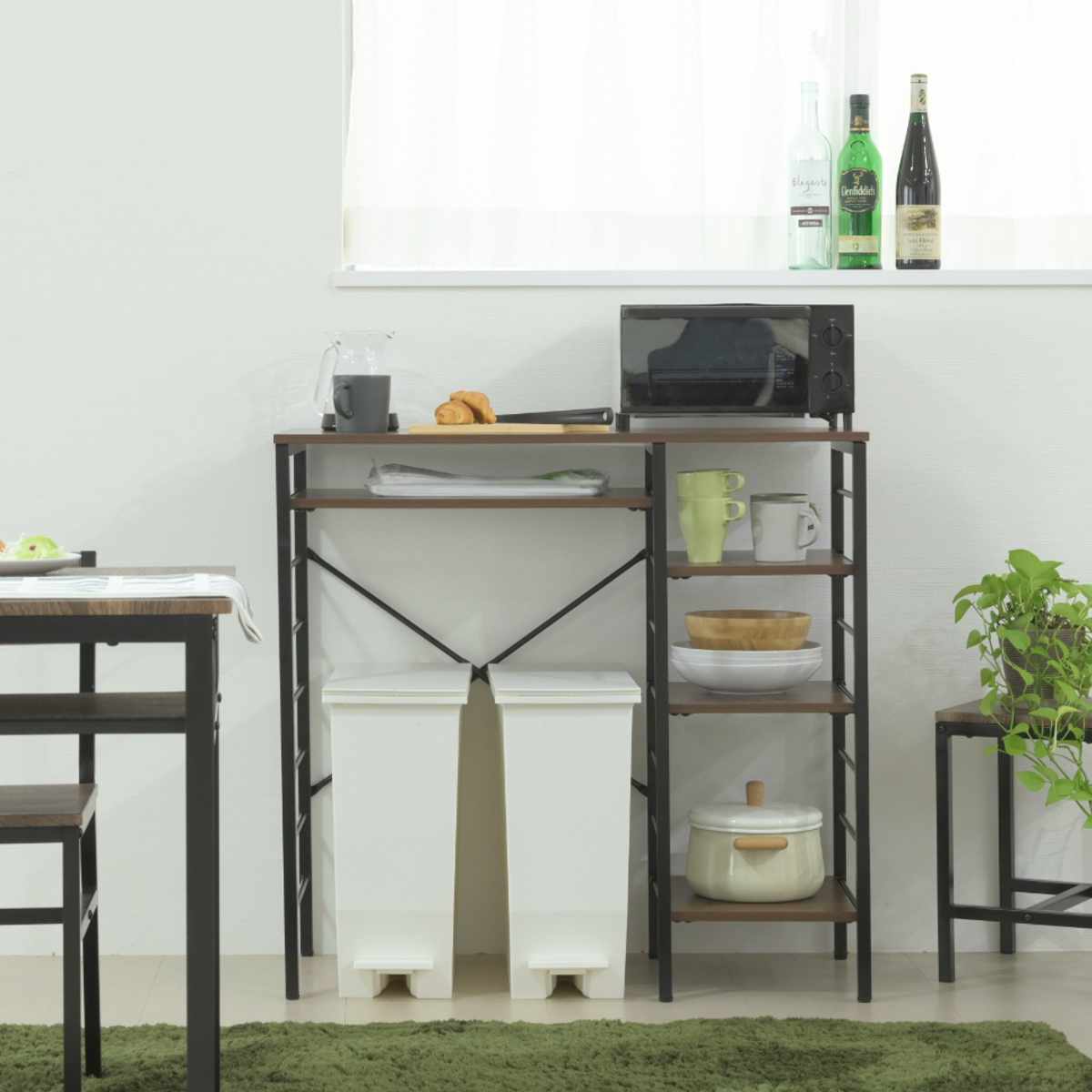 ゴミ箱上 キッチンカウンター 幅90cm 左右組み替え 耐荷重45kg メラミン ( ゴミ箱上ラック ラック 棚 カウンター 収納 家具 ごみ箱上 省スペース 食器収納 家電収納 ブラック×ブラウン ホワイト×ホワイト ) 【ブラック×ブラウン】 ブラック×ブラウン