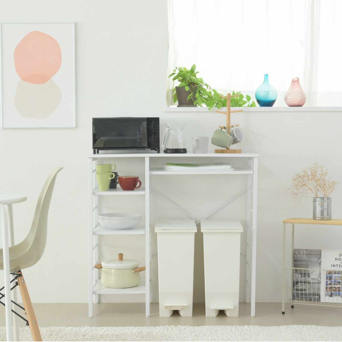 ゴミ箱上 キッチンカウンター 幅90cm 左右組み替え 耐荷重45kg メラミン ( ゴミ箱上ラック ラック 棚 カウンター 収納 家具 ごみ箱上 省スペース 食器収納 家電収納 ブラック×ブラウン ホワイト×ホワイト ) 【ブラック×ブラウン】 ブラック×ブラウン