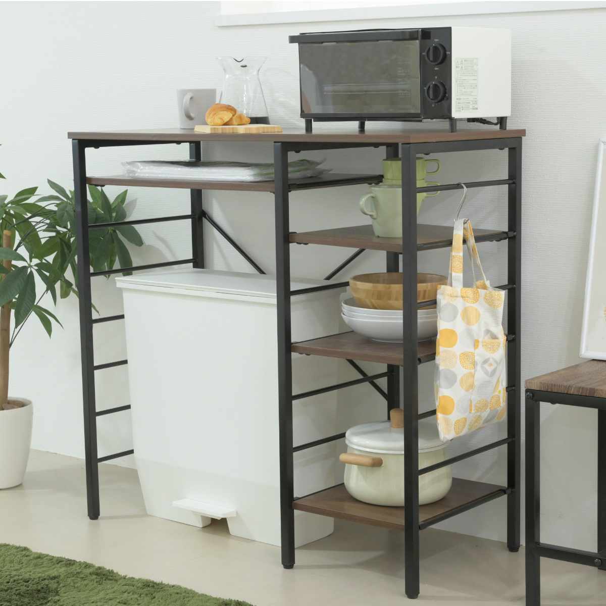 ゴミ箱上 キッチンカウンター 幅90cm 左右組み替え 耐荷重45kg メラミン ( ゴミ箱上ラック ラック 棚 カウンター 収納 家具 ごみ箱上 省スペース 食器収納 家電収納 ブラック×ブラウン ホワイト×ホワイト ) 【ブラック×ブラウン】 ブラック×ブラウン