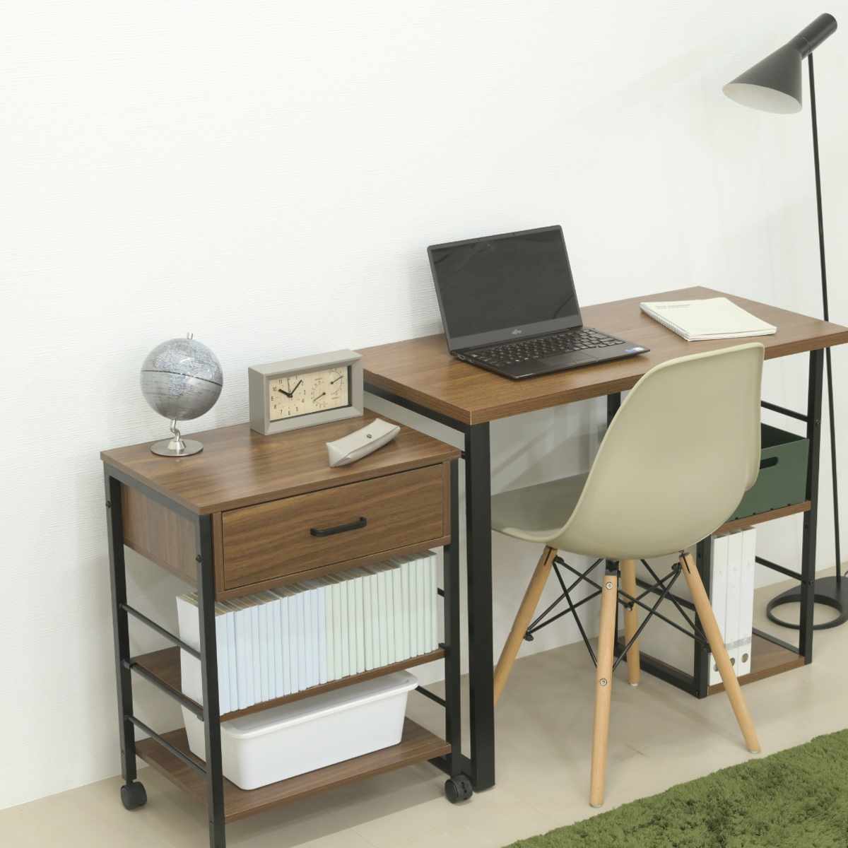 キッチンワゴン 幅50.5cm キャスター付き スリム 作業台 メラミン ( ワゴン キッチン収納 サイドワゴン 棚 家具 キャスター 可動棚 ブラック×ブラウン ホワイト×ホワイト ) 【ブラック×ブラウン】 ブラック×ブラウン