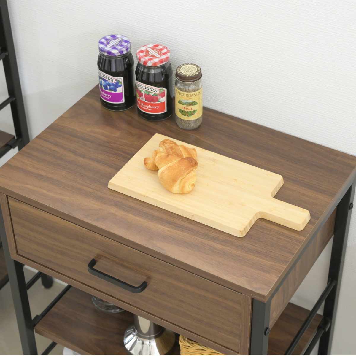 キッチンワゴン 幅50.5cm キャスター付き スリム 作業台 メラミン ( ワゴン キッチン収納 サイドワゴン 棚 家具 キャスター 可動棚 ブラック×ブラウン ホワイト×ホワイト ) 【ブラック×ブラウン】 ブラック×ブラウン