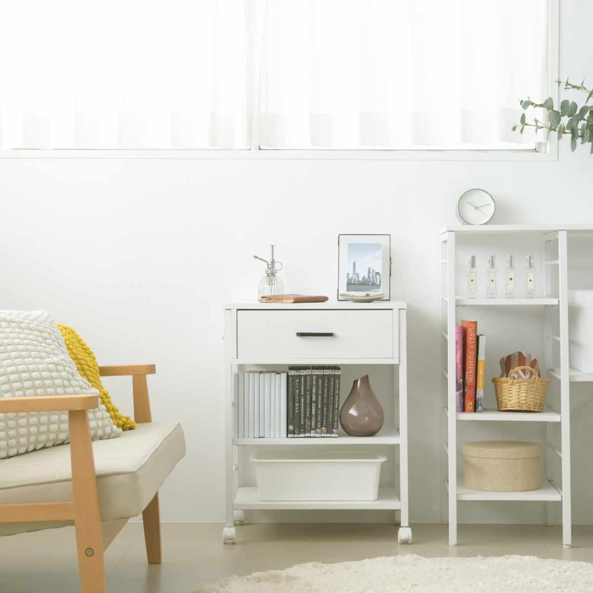 キッチンワゴン 幅50.5cm キャスター付き スリム 作業台 メラミン ( ワゴン キッチン収納 サイドワゴン 棚 家具 キャスター 可動棚 ブラック×ブラウン ホワイト×ホワイト ) 【ブラック×ブラウン】 ブラック×ブラウン