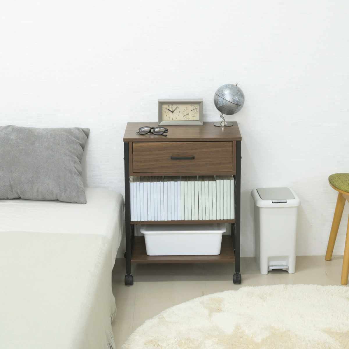 キッチンワゴン 幅50.5cm キャスター付き スリム 作業台 メラミン ( ワゴン キッチン収納 サイドワゴン 棚 家具 キャスター 可動棚 ブラック×ブラウン ホワイト×ホワイト ) 【ブラック×ブラウン】 ブラック×ブラウン