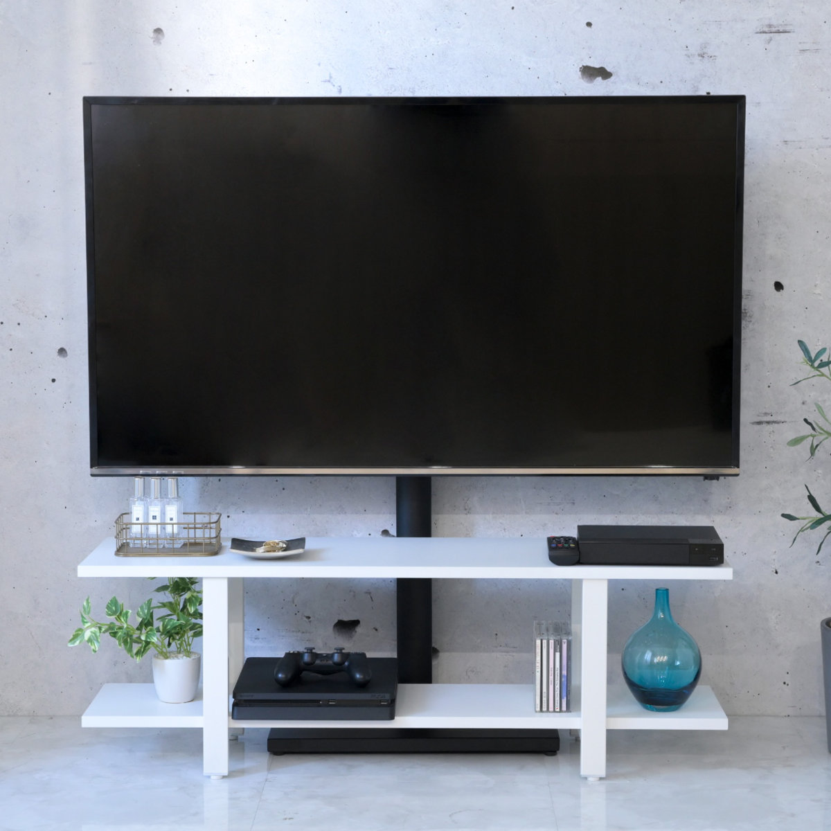 TVスタンド ラック 幅105cm 2点セット 50インチ対応 ( テレビ台 テレビスタンド 棚付 高さ調節 3段階 首振り 壁寄せ テレビボード 大型テレビ 壁面 スタンド・棚セット ブラック ホワイト 省スペース ) 【グレー×ブラック】 グレー×ブラック