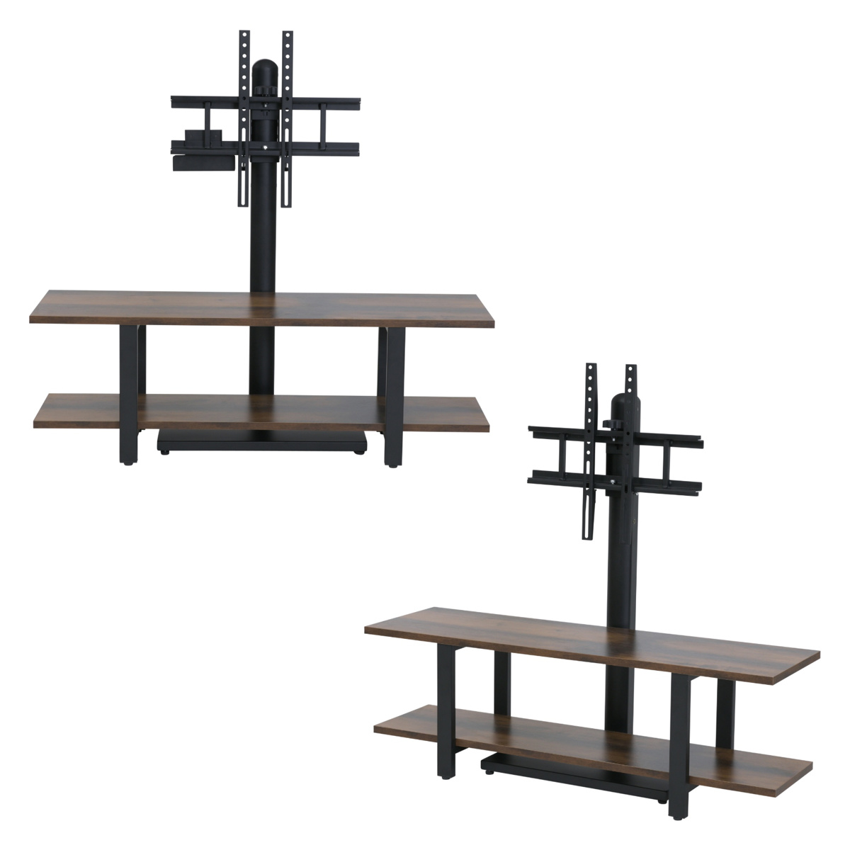 TVスタンド ラック 幅105cm 2点セット 50インチ対応 ( テレビ台 テレビスタンド 棚付 高さ調節 3段階 首振り 壁寄せ テレビボード 大型テレビ 壁面 スタンド・棚セット ブラック ホワイト 省スペース ) 【グレー×ブラック】 グレー×ブラック