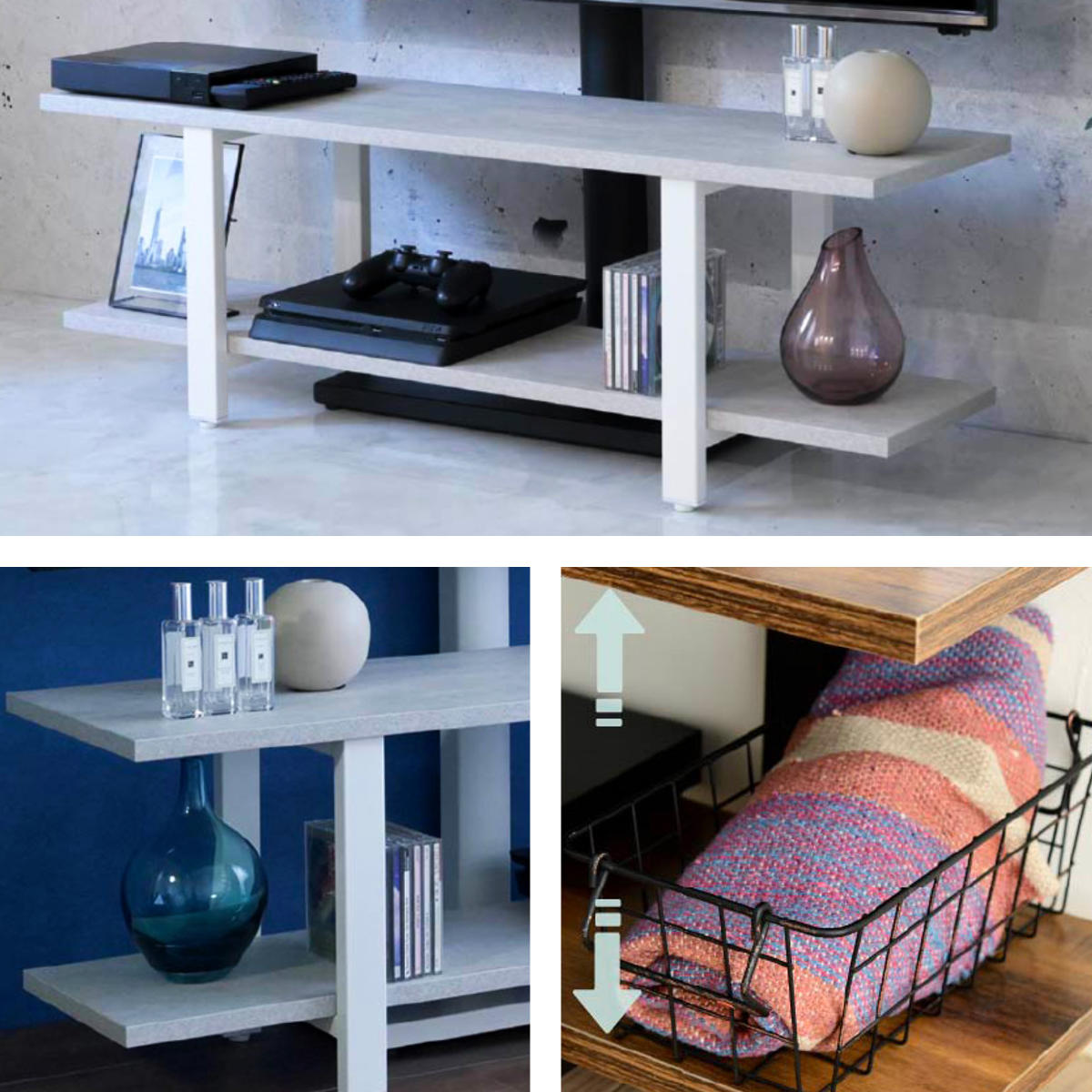 TVスタンド ラック 幅105cm 2点セット 50インチ対応 ( テレビ台 テレビスタンド 棚付 高さ調節 3段階 首振り 壁寄せ テレビボード 大型テレビ 壁面 スタンド・棚セット ブラック ホワイト 省スペース ) 【グレー×ブラック】 グレー×ブラック