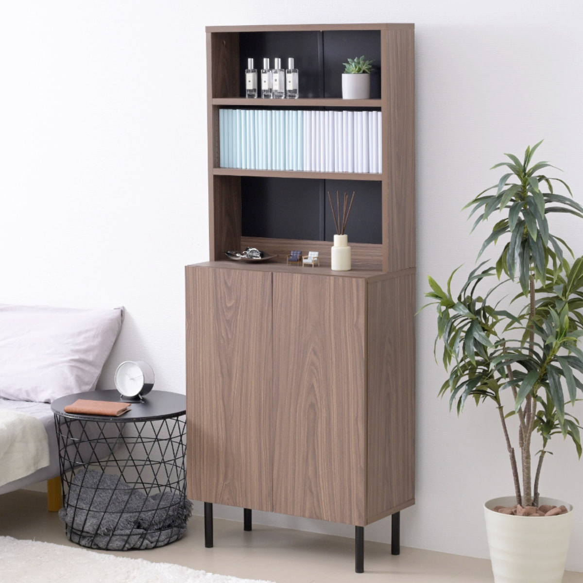 本棚 幅60cm キャビネット ハイタイプ 背面化粧 ( 棚 ラック 扉収納 可動棚 A4対応 コミック収納 リビング収納 家具 ディスプレイ 飾り棚 お掃除ロボット対応 )